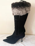 VICTORIA ANN BLACK SUEDE & FUR TRIM BOOTS  SIZE 7/40