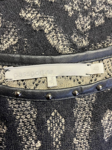 PASSPORT BLACK & CREAM PATTERN LONG SLEEVE KNIT DRESS SIZE 40 UK 12