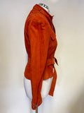 KAREN MILLEN BURNT ORANGE SUEDE ZIP UP BELTED JACKET SIZE 10