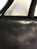 FURLA BLACK COATED LEATHER LARGE TOTE BAG WITH DETACHABLE SHOULDER STRAP