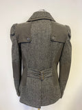 BRAND NEW LABEL LAB DARK GREY HERRINGBONE TWEED WAX COTTON TRIMMED COLLARED JACKET SIZE 14