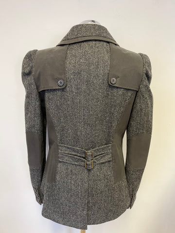 BRAND NEW LABEL LAB DARK GREY HERRINGBONE TWEED WAX COTTON TRIMMED COLLARED JACKET SIZE 14