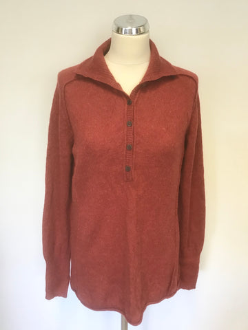 PERUVIAN CONNECTION RED 100% ROYAL ALPACA RED BUTTON NECK LONG SLEEVE JUMPER SIZE L