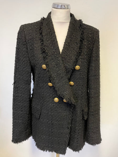 ZARA WOMAN BLACK BOUCLE COLLARED DOUBLE BREASTED JACKET SIZE XL