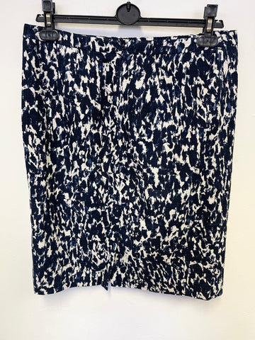 JIGSAW NAVY & WHITE PATTERNED PENCIL SKIRT SIZE 14