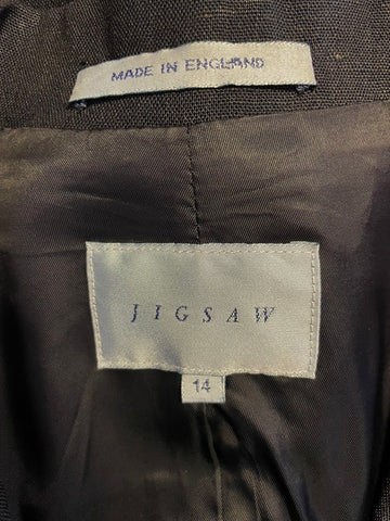 JIGSAW LINEN BLEND BLACK TAILORED JACKET SIZE 14