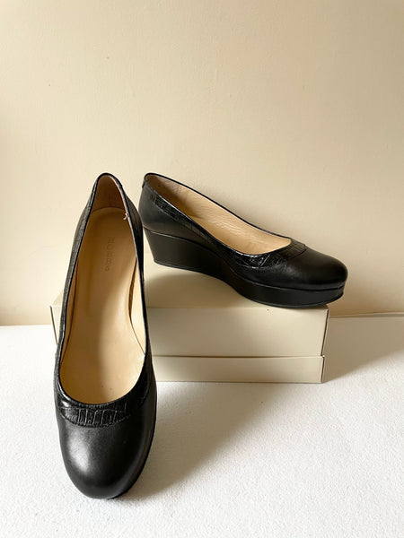 HOBBS BLACK LEATHER PLATFORM SOLE WEDGE HEELS SIZE 7/40
