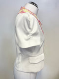 BRAND NEW MOSCHINO WHITE WITH LEMON & PINK EDGE TRIM SHORT SLEEVE JACKET SIZE UK 10