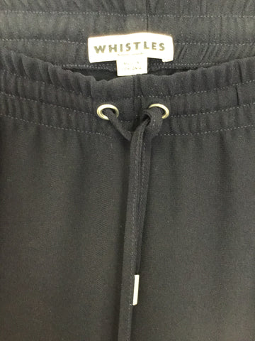 WHISTLES NAVY BLUE ELASTICATED DRAWSTRING WAIST TROUSERS SIZE 8