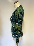 CLEMENTS RIBEIRO TURQUOISE & GREEN FLORAL PRINT CARDIGAN SIZE S