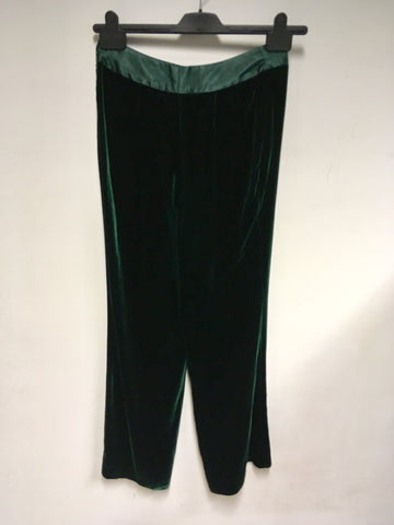 PRÉCIS PETITE EMERALD GREEN VELVET JACKET & TROUSER SUIT SIZE 8