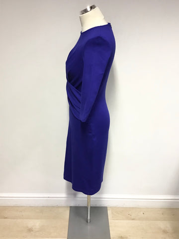 HOBBS BLUE STRETCH 3/4 SLEEVE PENCIL DRESS SIZE 10
