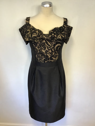 MICHEL AMBERS BLACK & GOLD JACQUARD FLORAL PRINT DRESS & BOLERO JACKET SIZE 12