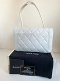 CHANEL WHITE LEATHER QUILTED “WILD STITCH” TOP HANDLE/ SHOULDER BAG