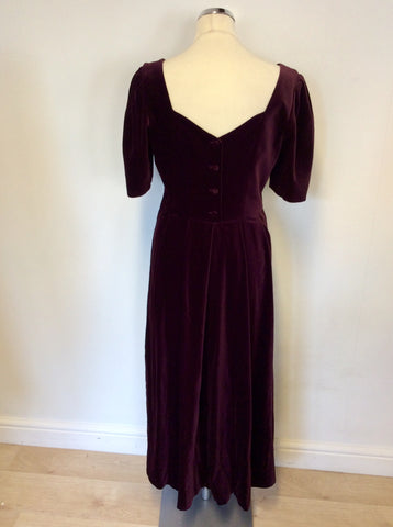 VINTAGE LAURA ASHLEY BURGUNDY/ WINE VELVET EVENING DRESS SIZE 14