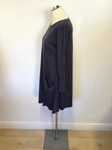 SEASALT CORNWALL BLUE & BURGUNDY STRIPE STRETCH JERSEY DRESS SIZE 12