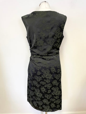 PHASE EIGHT DARK GREEN FLORAL JACQUARD PRINT SLEEVELESS PENCIL DRESS SIZE 16