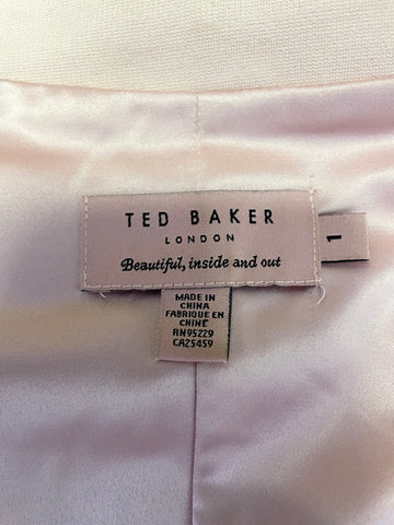 TED BAKER PINK ZIP FRONT SLEEVELESS PEPLUM TRIM PENCIL DRESS SIZE 1 UK 8/10