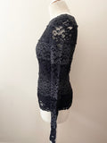 GUESS BY MARCIANO BLACK WITH SILVER LACE LONG SLEEVE TOP SIZE 2 UK 10/12