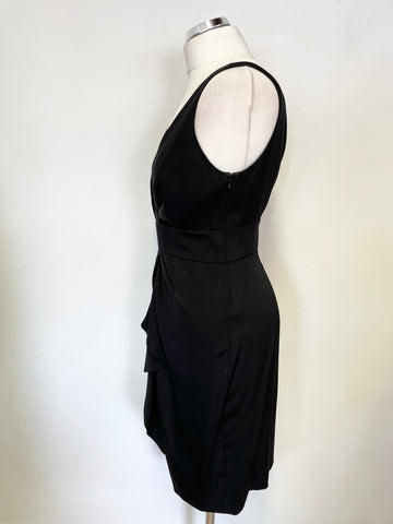DIANE VON FURSTENBERG BLACK SILK FRILL FRONT SLEEVELESS PENCIL DRESS SIZE 8 UK 10