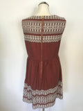 HOBBS NW3 TERRACOTTA & WHITE EMBROIDERED SLEEVELESS FIT & FLARE DRESS SIZE 12