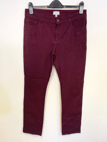 JIGSAW BURGUNDY STRETCH COTTON STRAIGHT LEG JEANS SIZE 12