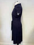 PHASE EIGHT NAVY BLUE COLLARED TIE FRONT JERSEY A-LINE DRESS  SIZE 10