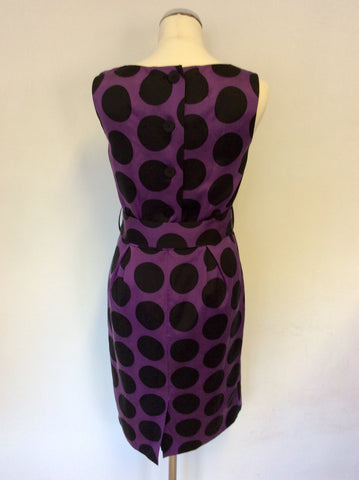 HOBBS PURPLE & BLACK SPOT COTTON & SILK PENCIL DRESS SIZE 10