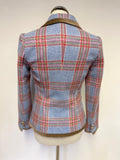 JOULES LIGHT BLUE & RED CHECK 100% WOOL JACKET SIZE 8