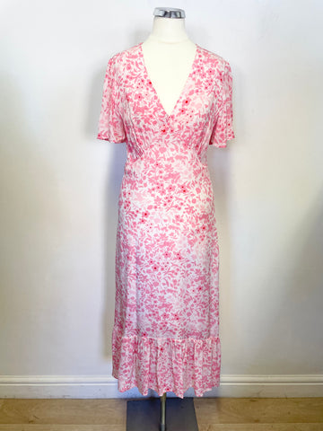 LILY AND LIONEL ‘SAGE’ PINK BLOSSOM SHORT SLEEVE MAXI DRESS SIZE XS UK 8/10