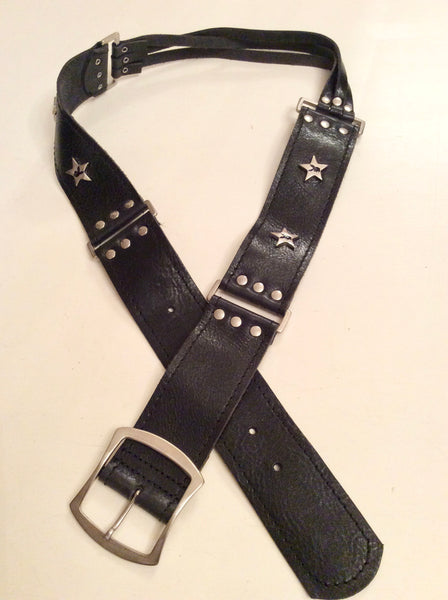 PLAYBOY BLACK & SILVER STAR STUD TRIM LEATHER BELT SIZE M/L