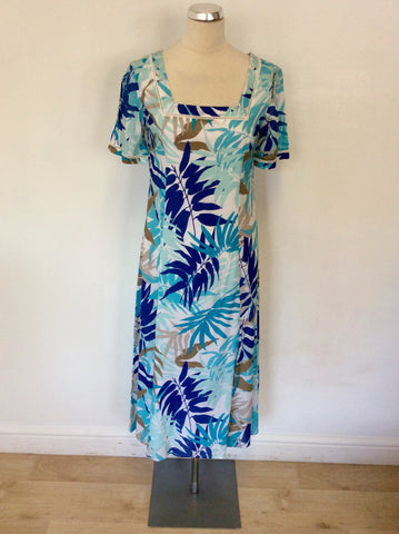 BRAND NEW POMODORO AQUA PALM PRINT COTTON DRESS SIZE 10