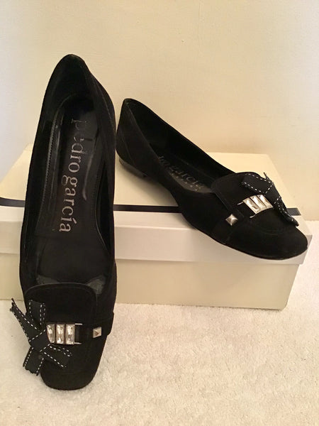 PEDRO GARCIA PAMMY BLACK SUEDE JEWEL & BOW TRIM FLATS SIZE 5/38