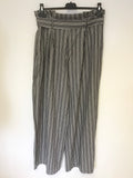 JEALOUS TOMATO GREY STRIPE HIGH PLEATED WAIST WITH BELT WIDE LEG TROUSERS SIZE L