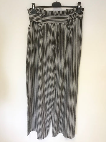 JEALOUS TOMATO GREY STRIPE HIGH PLEATED WAIST WITH BELT WIDE LEG TROUSERS SIZE L