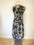 LK BENNETT BLACK & WHITE SILK PRINT SLEEVELESS SPECIAL OCCASION DRESS SIZE 10