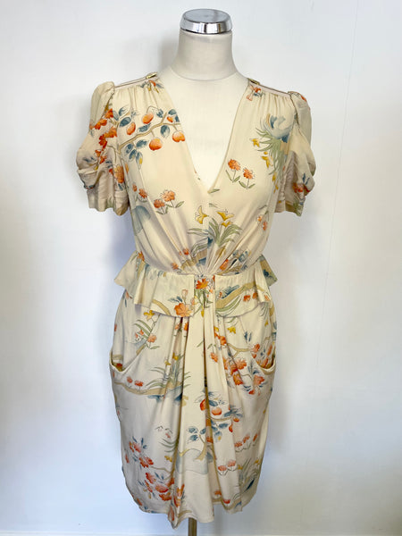 WHISTLES CREAM FLORAL PRINT SILK SHORT SLEEVE OCCASION DRESS SIZE 10