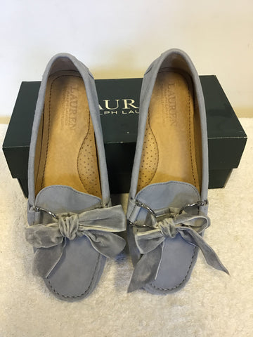 BRAND NEW RALPH LAUREN LIGHT BLUE SUEDE BOW TRIM LOAFERS SIZE 5/38