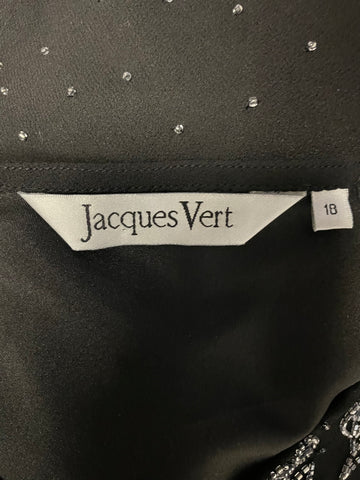 JACQUES VERT BLACK & SILVER BEADED & SEQUIN LONG EVENING DRESS  SIZE 18