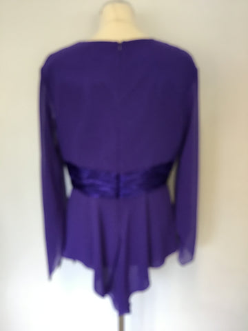 BRAND NEW DEMETRIOS PURPLE FLOATY EMBELLISHED TOP & MATCHING TROUSERS SIZE 14