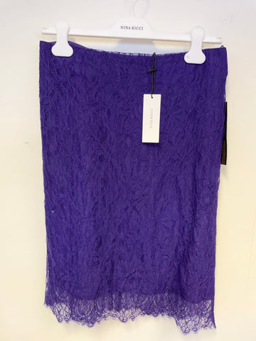 BRAND NEW NINA RICCI PURPLE LACE SILK LINED PENCIL SKIRT SIZE 38 UK 8/10