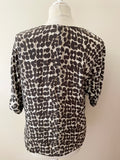 WHISTLES PURE SILK BROWN & CREAM ANIMAL PRINT SHORT SLEEVE TOP SIZE M