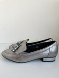 BRAND NEW MARKS & SPENCER PEWTER LEATHER TASSEL TRIM LOAFER FLATS SIZE 5.5/39 WIDE FIT