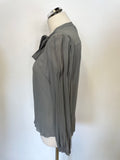 WHISTLES GREY SILK TIE NECK LONG SLEEVE BLOUSE SIZE 12