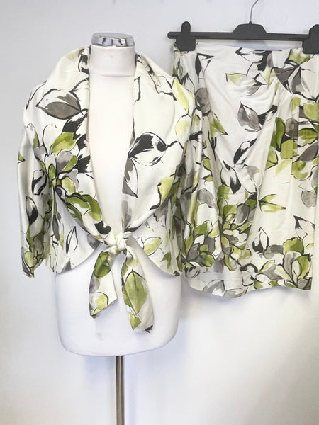 MINUET GREEN & WHITE FLORAL PRINT SKIRT & JACKET SUIT SIZE 10