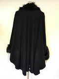 UNBRANDED BLACK WITH FAUX FUR TRIM CAPE/ WRAP ONE SIZE