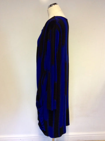 OPHILIA BLACK & BLUE PRINT FAUX LEATHER TIM ZIP FRONT DRESS SIZE 4 UK 20/22