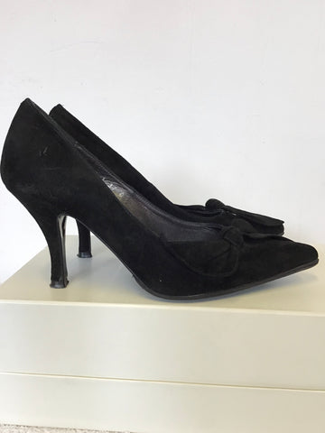 JIGSAW BLACK SUEDE BOW TRIM HEELS SIZE 4/37