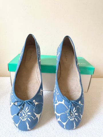 BRAND NEW BODEN BLUE FLORAL PRINT CANVAS & LEATHER BALLERINA FLATS SIZE 7.5/41