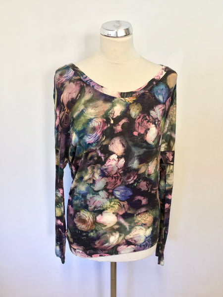 PAUL SMITH FLORAL PRINT SCOOP NECKLINE LONG SLEEVE TOP SIZE S